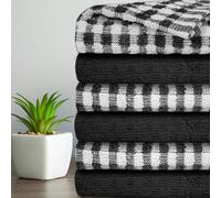 Casabella Confezione da 6 strofinacci da cucina in spugna di cotone, set di strofinacci da cucina morbidi e altamente assorbenti (set da 6 pezzi, nero)