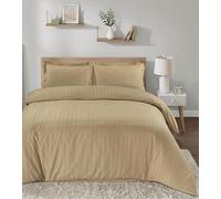 Casabella Set copripiumino a righe in raso, biancheria da letto di lusso beige con strisce di raso, qualità alberghiera, copripiumino super king size a righe e federe