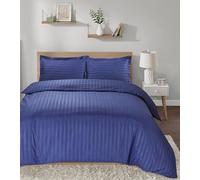 Casabella Set copripiumino a righe in raso, biancheria da letto di lusso blu navy con strisce di raso, qualità alberghiera, copripiumino super king size a righe e federe