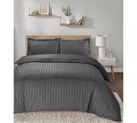 Casabella Set copripiumino a righe in raso, lussuoso, king size, grigio con strisce di raso, qualità alberghiera, copripiumino e federe king size