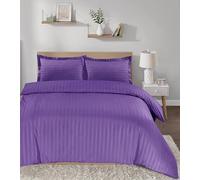 Casabella Set copripiumino a righe in raso, lussuoso set di biancheria da letto matrimoniale viola con strisce di raso, set copripiumino matrimoniale di qualità alberghiera e federe, copripiumino
