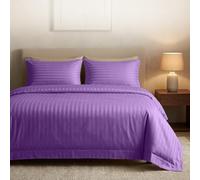 Casabella Set copripiumino a righe in raso, lussuoso, per letto singolo, viola, con strisce di raso, qualità alberghiera, set copripiumino singolo e federe