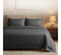 Casabella Set copripiumino a righe satinate, lussuoso, per letto singolo, grigio, con strisce di raso, qualità alberghiera, set copripiumino singolo e federe