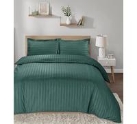 Casabella Set copripiumino a righe satinate, lussuoso set copripiumino king size in giada con strisce di raso, set copripiumino king size di qualità alberghiera, copripiumino e federe king size giada