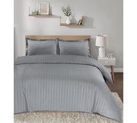 Casabella Set copripiumino a righe satinate, lussuoso set di biancheria da letto matrimoniale color argento con strisce di raso, qualità alberghiera, set copripiumino matrimoniale e federe