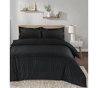Casabella Set copripiumino a righe in raso, biancheria da letto di lusso, colore nero, qualità alberghiera, copripiumino matrimoniale con federe