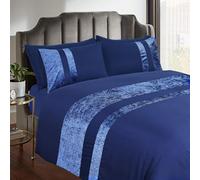 Casabella - Set copripiumino e federa, con fasce di velluto schiacciato, per letto king, blu navy