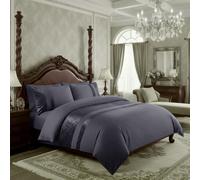 Casabella - Set copripiumino e federa, con fasce di velluto schiacciato, per letto king, grigio