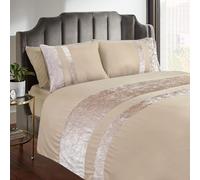 Casabella - Set copripiumino e federa, con fasce di velluto schiacciato, per letto matrimoniale, beige