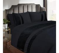 Casabella - Set copripiumino e federa, con fasce di velluto schiacciato, per letto matrimoniale, nero