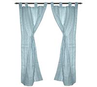 CASAbella Tenda Jenny per Porta Finestra, 2 Pannelli cm 60x240, Tessuto Semitrasparente a Righe, Colori Disponibili: Verde, Oro, Ghiaccio, Azzurro, Beige (Azzurro)