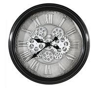 Casablanca Factona 50339 - Orologio da parete in metallo/vetro, finitura anticata, con ingranaggi rotanti con lancette metalliche nere per 4 batterie AAA (profondità: 9 cm, Ø 53 cm