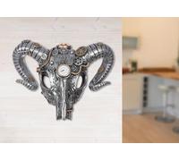 Casablanca modernes Design Steampunk Buffalo - Oggetto da parete in resina, 32 x 40 x 14 cm, colore: Argento