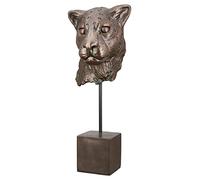 Casablanca - Statuetta decorativa a forma di leopardo con testa su base XL, in resina 3D, colore: bronzo, altezza 46 cm