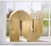 Casablanca - Vaso decorativo moderno con scanalature, in metallo, grande vaso per erba della pampa, decorazione soggiorno, regalo di compleanno, colore: oro, larghezza 45 cm