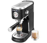 CASABREWS Macchina Caffè Macinato, 20 Bar Macchina da Caffè Espresso Manuale e Cappuccino, Per Polvere di Caffè, Serbatoio Estraibile 1L, 1350W, Piano Scaldatazze, Inox, Nero