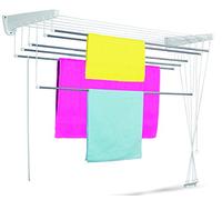 Casabriko 79010 Stendibiancheria Telescopico a Saliscendi da Parete e Soffitto, Inox e Resina, Bianco, 95-165x41x135 cm