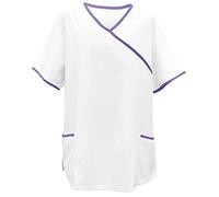 Casacca bianca sconosciuta con bordo colorato, scollo a V, da donna