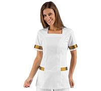 Casacca Donna Spa Centro Benessere Bianca Con Particolari In Oro Collo Quadrato Mezza Manica Vestibilità Aderente 005370 (XL)