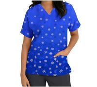 Casacca natalizia da donna, divertente, da lavoro, senza lacci, a maniche corte, con scollo a V, uniforme da lavoro medico, senza lacci, abbigliamento da infermiera, con tasche, top invernali