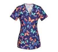 Casacca Sanitaria Donna Maglietta a Maniche Corte con Stampa Floreale, Scollo a V, Uniforme da Infermiera veterinaria, Tuta for toelettatura Animali Domestici(Color4,M)