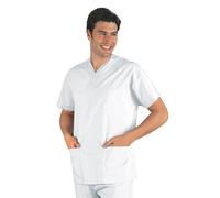 Casacca Unisex Bianca Collo a V Cotone Isacco| Infermiere Medico Dottore