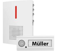 CASAcontrol Campane (Fai da te) - Campanello di casa: Campanello senza fili con segnale luminoso e acustico, Portata 100 m, IPX4, bianca (design Campanello radio, Campanello radio Condominio)