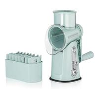 CasaNobile Grattugia Manuale, Tritatutto Multifunzione, Mandolina Verdura Professionale, Taglia Verdure con Manico, Base Aspirante Antiscivolo e 5 Lame Intercambiabili per Verdura e Formaggio (verde).
