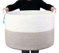 Casaphoria Cesto portabiancheria in corda di cotone, misura XXXL, 55 x 55 x 35 cm, cesto portabiancheria intrecciato con manici, piumone, cuscini, cesto per biancheria