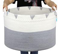 Casaphoria Grande cestino per coperte, 55,9 x 40,6 cm, in stile bohémien, per cuscini, corda di cotone, organizer rotondo XXL, pieghevole, decorativo, per soggiorno, in corda, grigio e bianco crema