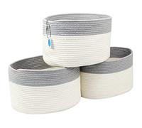 Casaphoria Set di 3 cestini portaoggetti in corda di cotone, pieghevoli, decorativi, per vestiti, trucchi, libri, 38,1 x 25,4 x 22,9 cm, confezione da 3, bianco e marrone