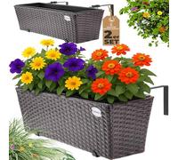 Casaria® 2x Fioriera Balcone 60cm 11L Rattan Supporto Esterno Interno Resistente agli Agenti Atmosferici e ai Raggi UV Rimovibile Ringhiera Vaso Portafiori Rettangolare Fiori Piante Marrone