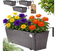 Casaria® 4x Fioriera Balcone 60cm 11L Rattan Supporto Esterno Interno Resistente agli Agenti Atmosferici e ai Raggi UV Rimovibile Ringhiera Vaso Portafiori Rettangolare Fiori Piante Marrone
