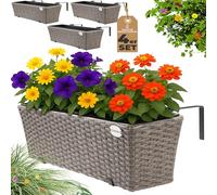 Casaria® 4x Fioriera Balcone 60cm 11L Rattan Supporto Esterno Interno Resistente agli Agenti Atmosferici e ai Raggi UV Rimovibile Ringhiera Vaso Portafiori Rettangolare Fiori Piante Crema