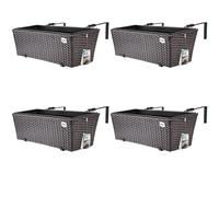 Casaria 4x Fioriera in Rattan 11 L Incl. Supporto Balcone Rimovibile Vaso Portafiori Deco Esterni