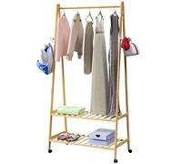 Casaria® Appendiabiti in Legno con Rotelle e Ripiani Attaccapanni Stabile in Bambù incl. 4 Ganci Porta Abiti 155x70cm da Corridoio Portabiti