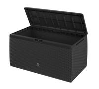 CASARIA Baule da Esterno 290L 117x47x60cm | Aspetto Polyrattan, 6 Ruote, Multibox, Contenitore Cuscini, Bauli da Giardino, Portaoggetti, Coperchio