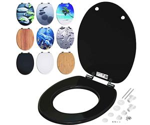 Casaria Copriwater Universale Doppia Chiusura Silenziosa MDF Antibatterico Cerniere Antiruggine Nero