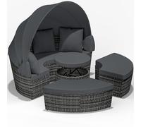 Casaria® Isola Prendisole da Esterno Ø185cm Polyrattan Resistente alle Intemperie Tettuccio Tavolino Mobili da Giardino