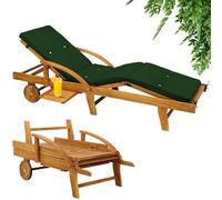 Casaria® Lettino Prendisole in Legno Acacia incl. Cuscino Portata 320kg 2 Persone Sdraio da Giardino Terrazza Balcone Pieghevole con Ruote 195x55cm