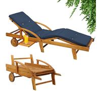 Casaria® Lettino Prendisole in Legno Acacia incl. Cuscino Portata 320kg 2 Persone Sdraio da Giardino Terrazza Balcone Pieghevole con Ruote 195x55cm