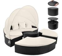 Casaria® Lettino Prendisole Isola Polyrattan Sdraio da Giardino con Tavolo 185 cm Set Mobili Lounge per Esterno Divano Letto da Spiaggia Salottino