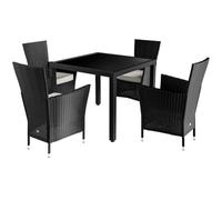 Casaria® Mobili da Giardino in Polyrattan 4 Sedie Impilabili Tavolo 90x90cm in WPC Legno Resistente Terrazzo Balcone Set da Pranzo per Esterno Nero