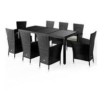 Casaria® Mobili da Giardino Polyrattan 8 Sedie Impilabili 190x90cm Tavolo da Esterno in Legno WPC Set Terrazza Nero