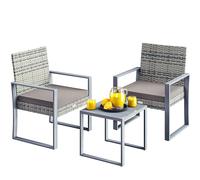 Casaria® Mobili Giardino Polyrattan Robusto Tavolo WPC 160kg 2 Sedie Regolabili Cuscini Terrazza Balcone Lounge Set Tavolino con Poltroncine Esterno