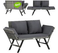 Casaria® Panca da Giardino in Polyrattan Reclinabile Braccioli Regolabili Resistente Divano da Esterno Terrazza Balcone