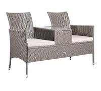 Casaria Panchina da Esterno con Tavolino Polyrattan DivanettoCon Cuscini Resistente alle Intemperie