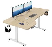 Casaria® Scrivania elettrica regolabile in altezza, 160 x 75 cm, con supporto per cuffie, portabicchieri, scrivania in piedi moderna, scrivania da gioco, tavolo per computer, beige