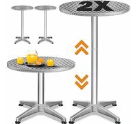 Casaria Set 2 Tavoli da Bar Regolabile 70cm/115cm Alluminio Rotondo Ø60cm | Resistente alle Intemperie, Esterno, Tavolo da Bistrò, Party, Stabile, Interno, Piano Tavolo Acciaio Inox, Piedini Regolabili