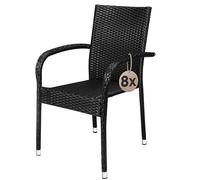 Casaria® Set 8 Sedie da Giardino in Polyrattan Impilabili Regolabili con Portata di 160 kg per Balcone Terrazza Sedia Esterno Sedia da Tavolo